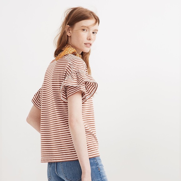 XS Madewell Ruffle-Sleeve Tee in Stripe - Picture 3 of 10